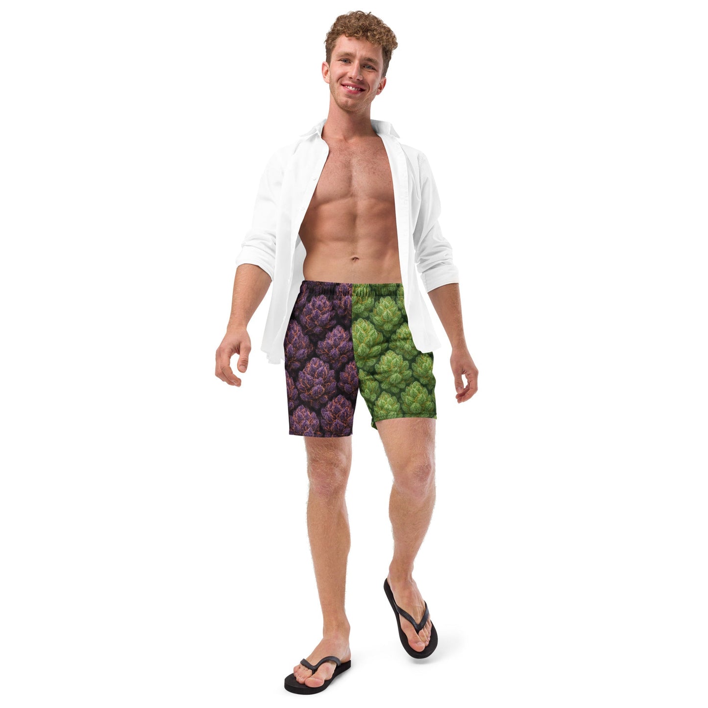 Green and purple weed Swim Trunks