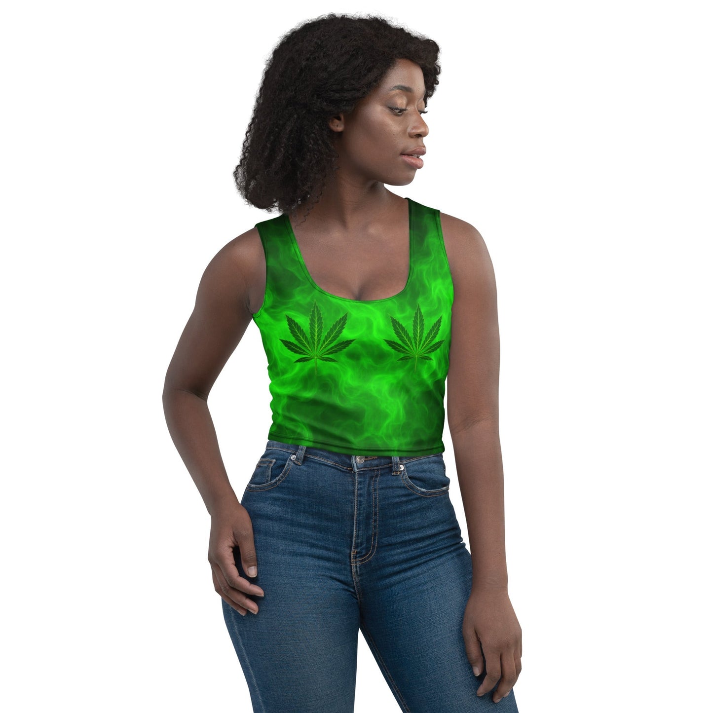 Green smoke pot leaves Crop Top