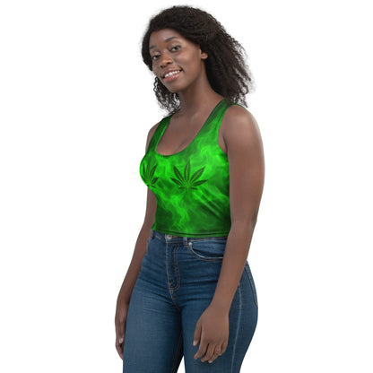 Green smoke pot leaves Crop Top