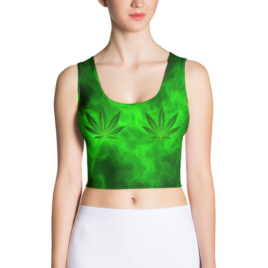 Green smoke pot leaves Crop Top