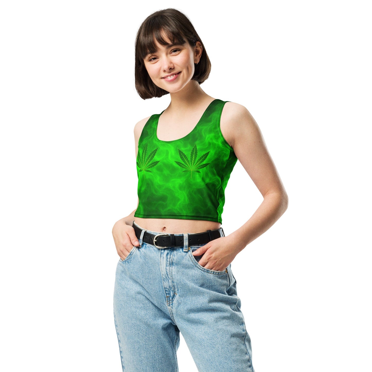 Green smoke pot leaves Crop Top