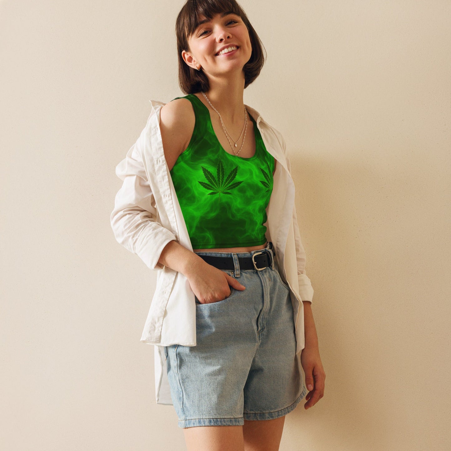 Green smoke pot leaves Crop Top