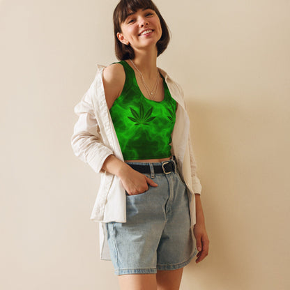 Green smoke pot leaves Crop Top