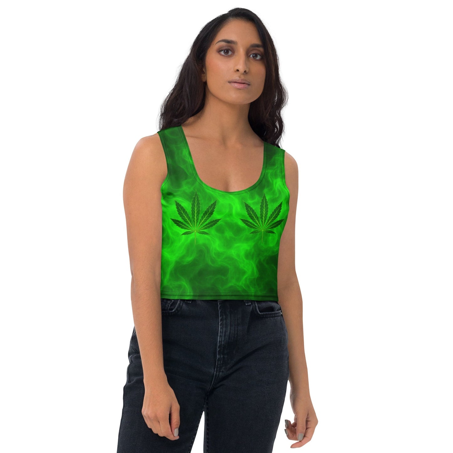 Green smoke pot leaves Crop Top