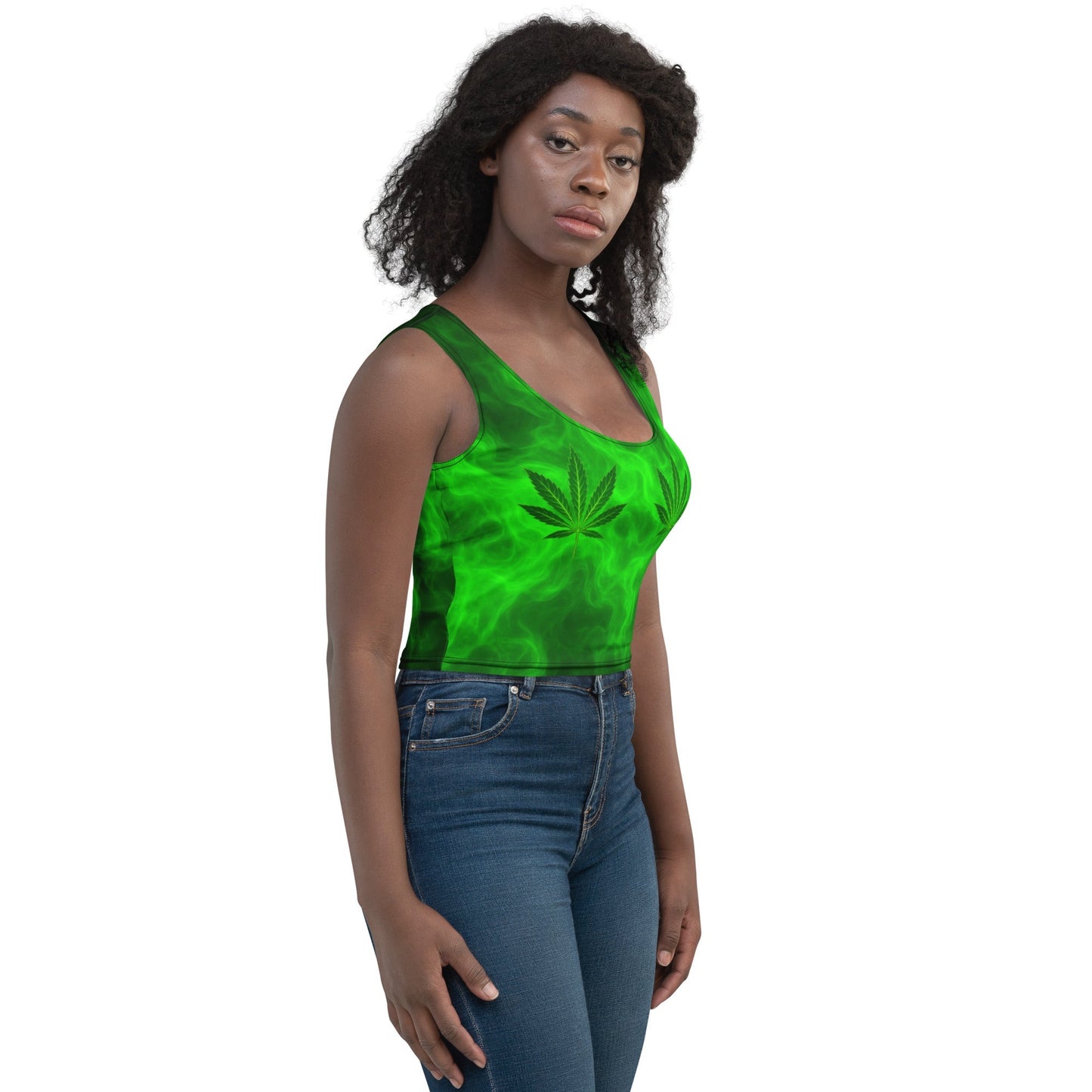 Green smoke pot leaves Crop Top