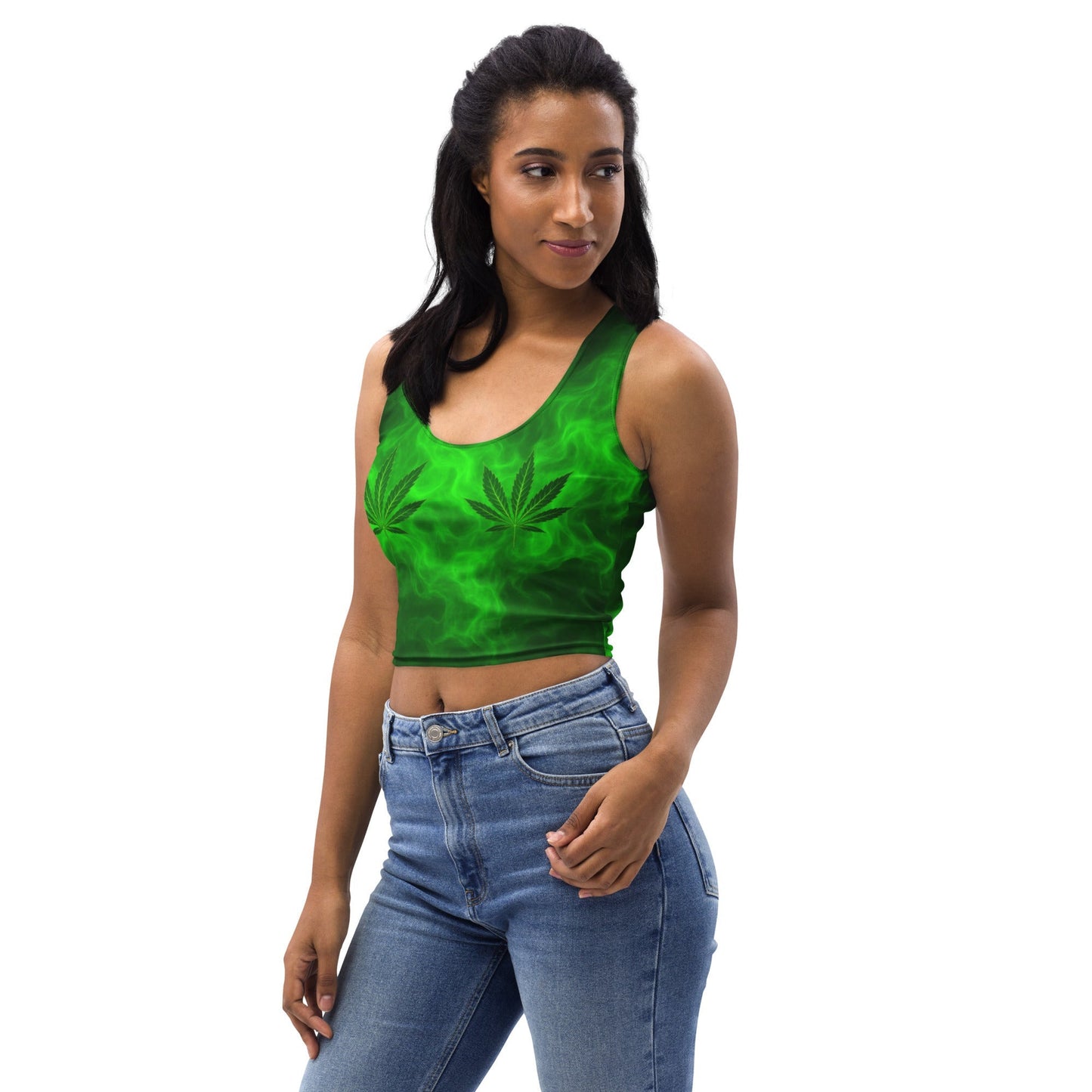 Green smoke pot leaves Crop Top