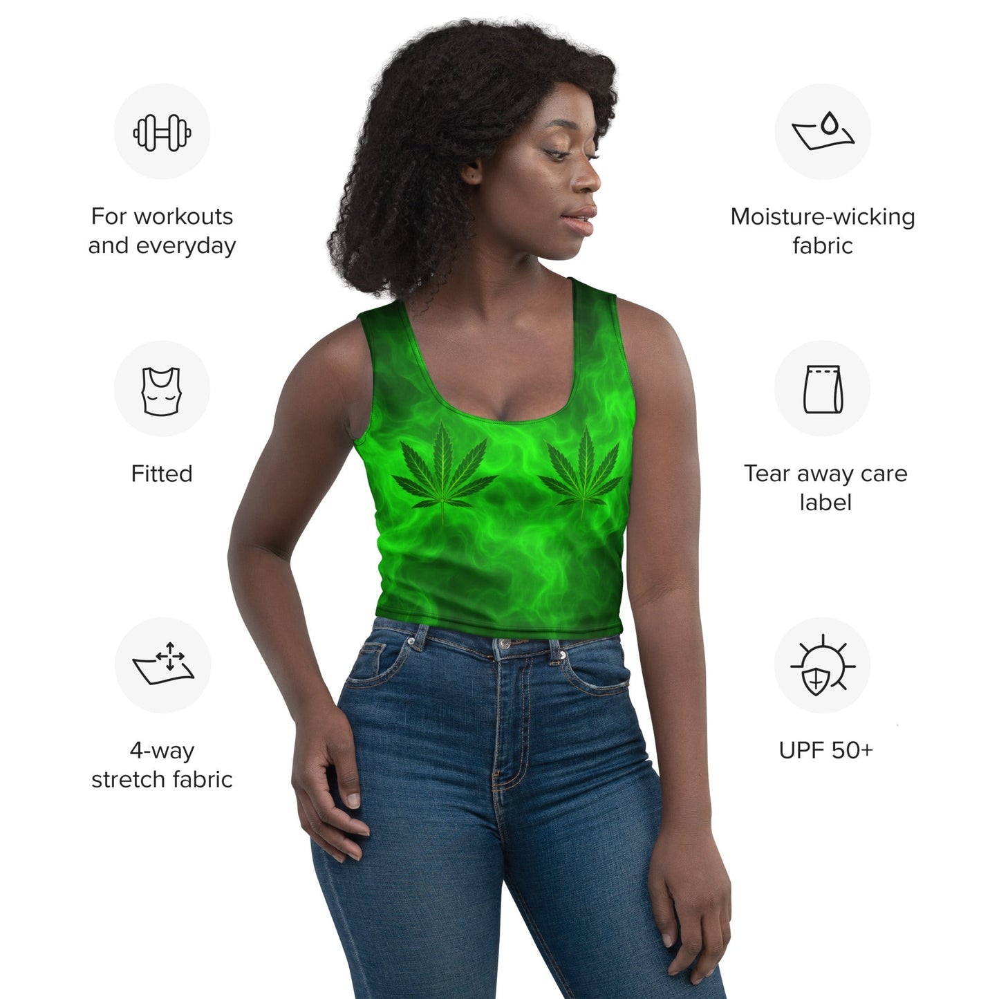 Green smoke pot leaves Crop Top