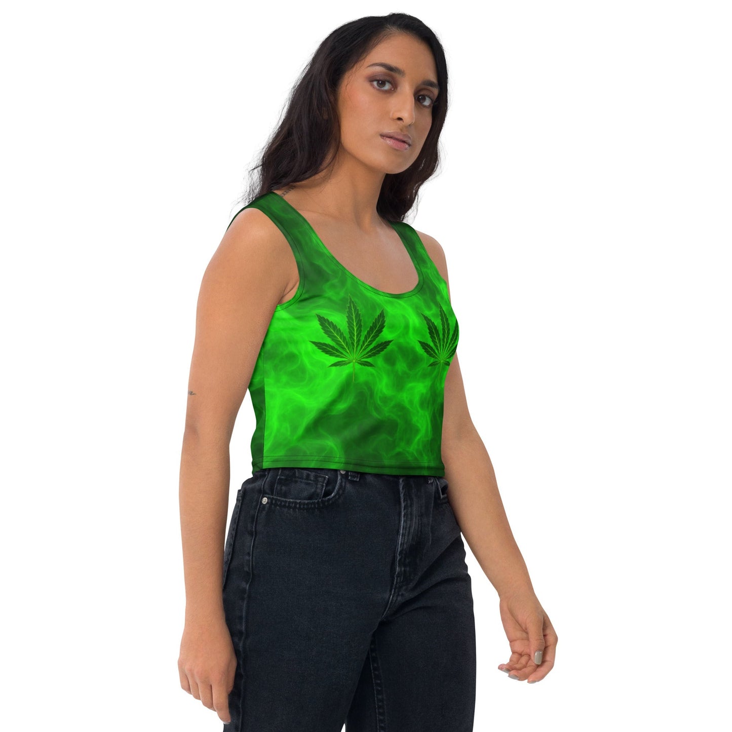 Green smoke pot leaves Crop Top