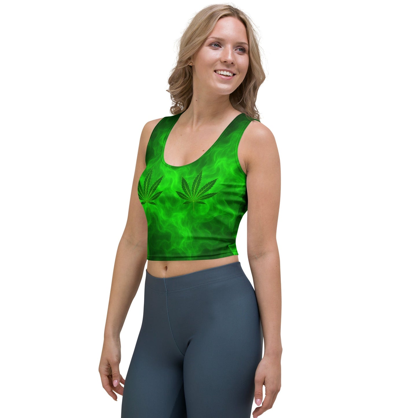 Green smoke pot leaves Crop Top