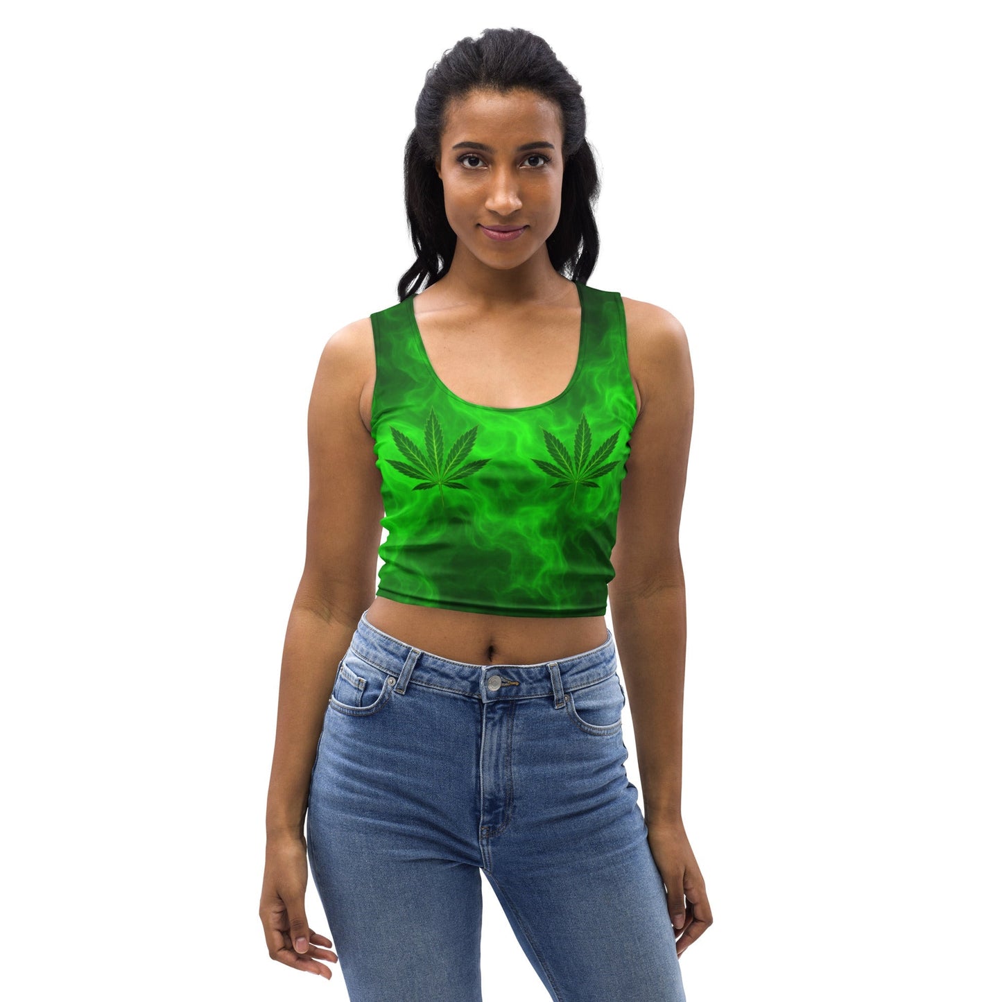 Green smoke pot leaves Crop Top