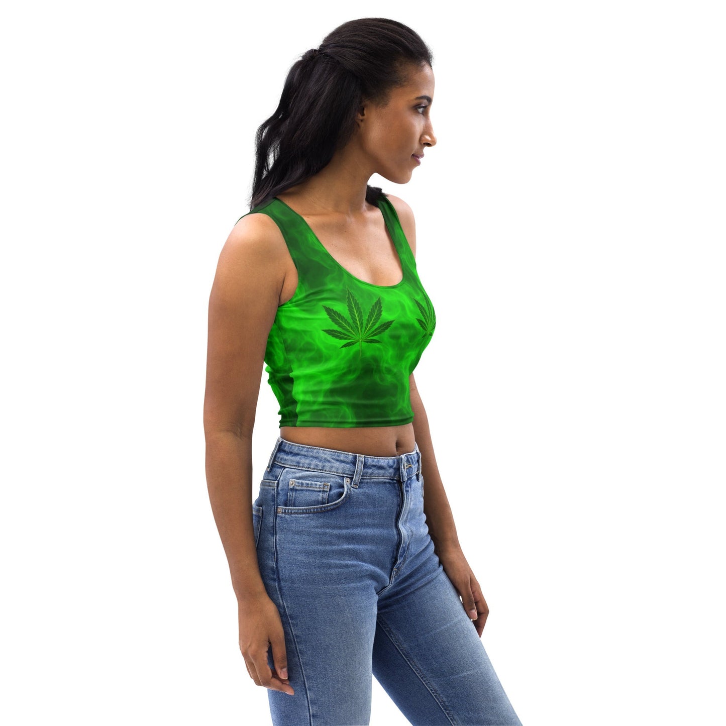 Green smoke pot leaves Crop Top