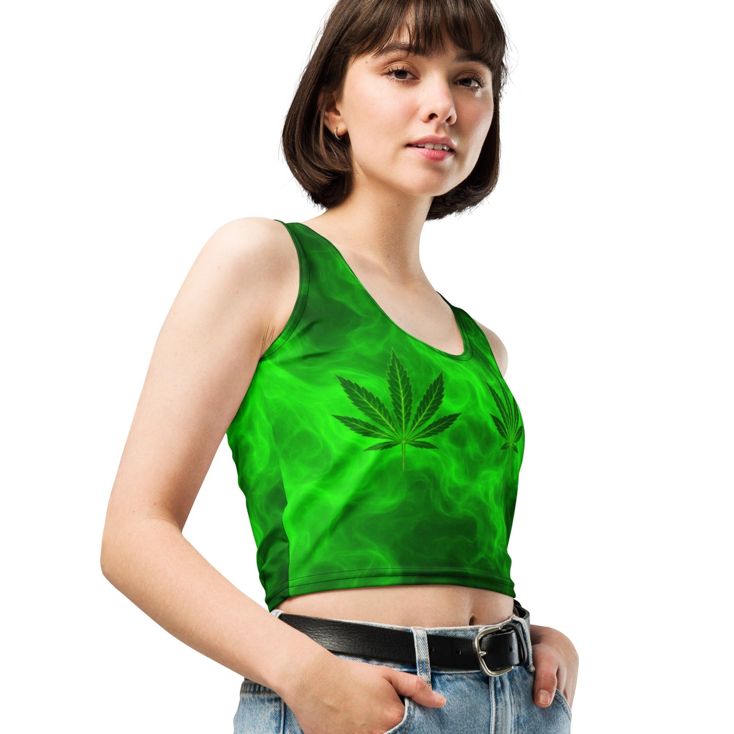 Green smoke pot leaves Crop Top