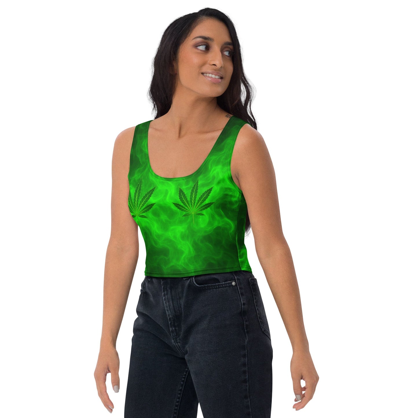Green smoke pot leaves Crop Top