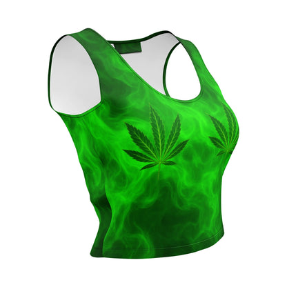 Green smoke pot leaves Crop Top