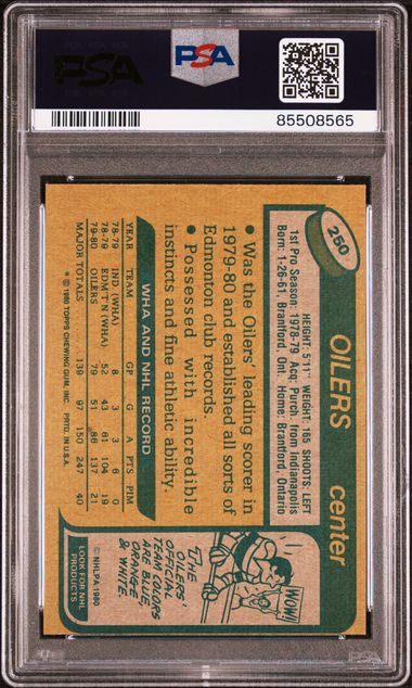 Graded 1980 Topps Wayne Gretzky #250 2nd Year Hockey Card PSA 6 EX-MT