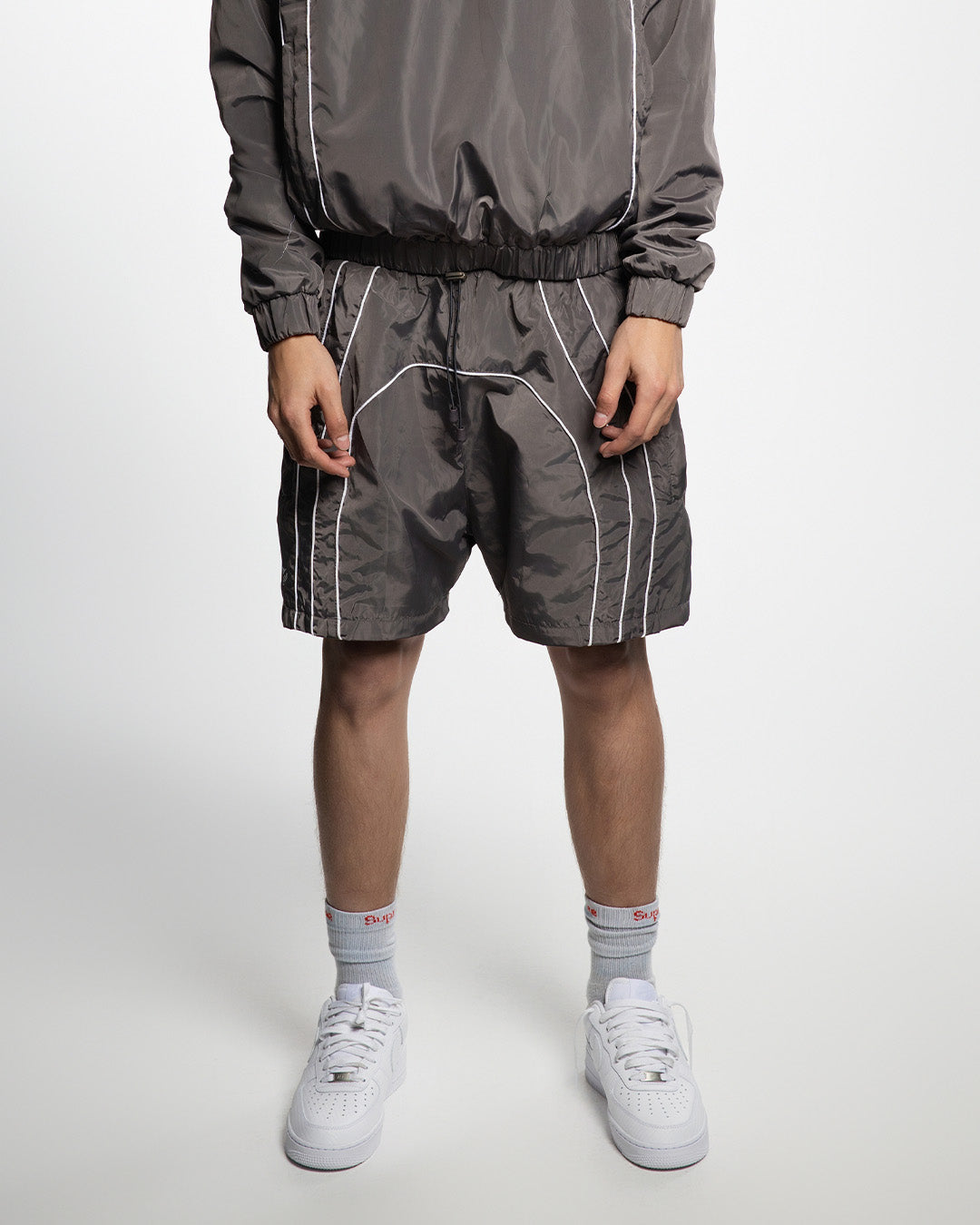 “RADIANT AURA” NYLON SHORTS ( SHADOW GREY)
