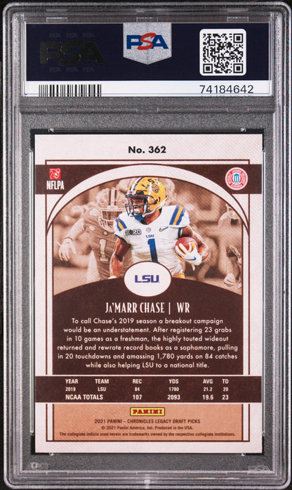 Graded 2021 Panini Chronicles Draft Picks Ja'Marr Chase #362 Rookie RC Football Card PSA 10 Gem Mint