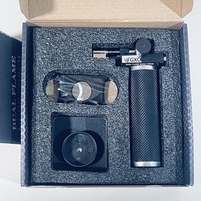 GXO-2077 Dual Flame Butane Torch Lighter with Cigar Cutter