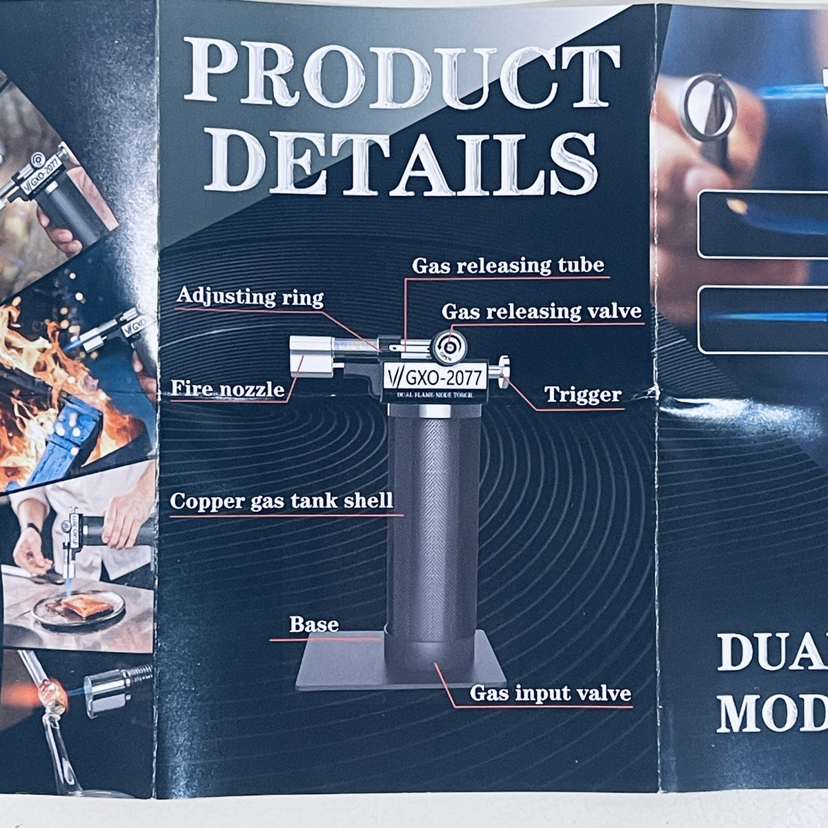 GXO-2077 Dual Flame Butane Torch Lighter with Cigar Cutter
