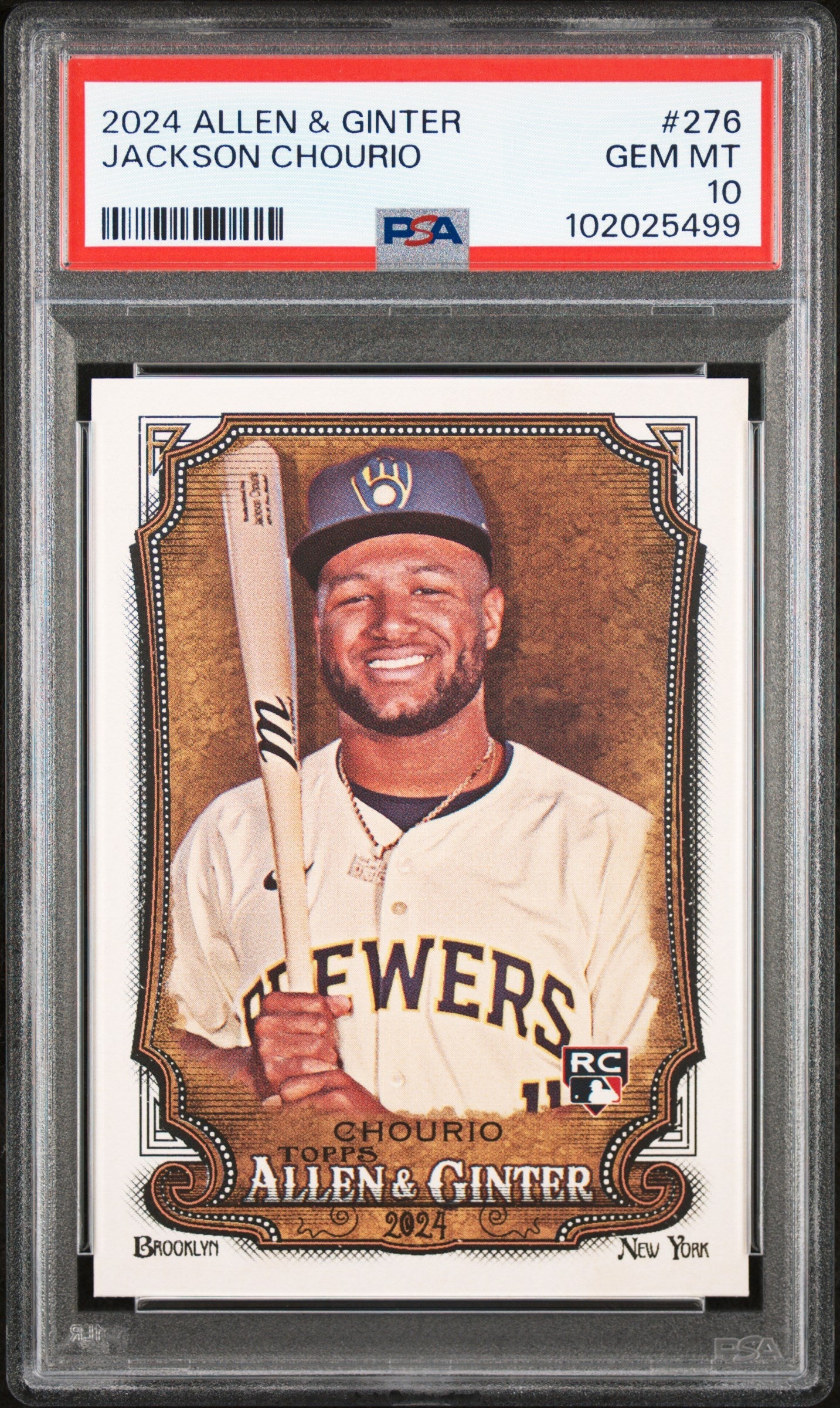 Graded 2024 Topps Allen & Ginter Jackson Chourio #276 Rookie RC Baseball Card PSA 10 Gem Mint