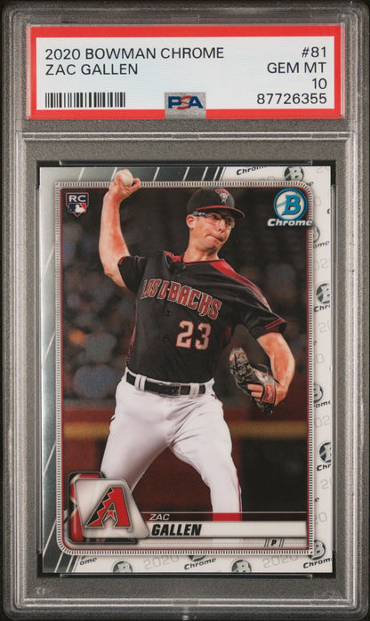 Graded 2020 Topps Bowman Chrome Zac Gallen #81 Rookie RC Baseball Card PSA 10 Gem Mint