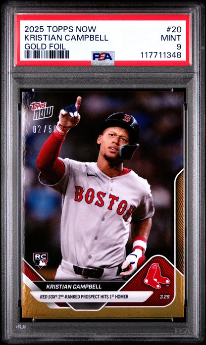 Graded 2025 Topps Now Kristian Campbell #20 Gold Foil /50 Rookie RC Baseball Card PSA 9 Near Mint