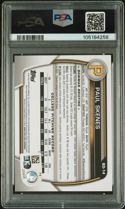 Graded 2023 Topps Bowman Draft Paul Skenes #BD14 Rookie RC Baseball Card PSA 10 Auto Grade Gem Mint