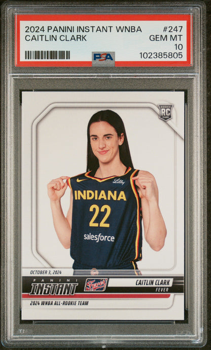 Graded 2024 Panini Instant WNBA Caitlin Clark #247 Rookie RC Basketball Card PSA 10 Gem Mint