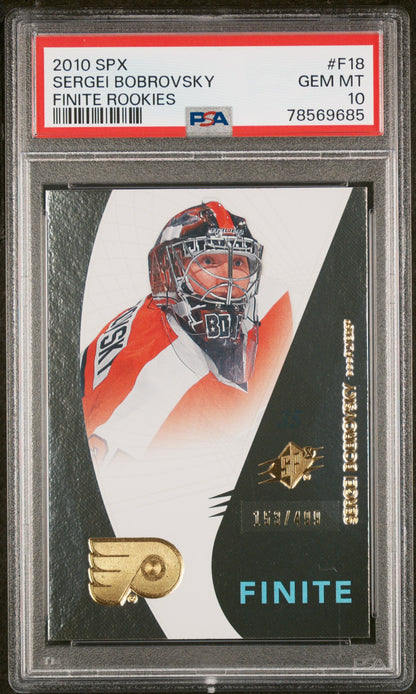 Graded 2010 Upper Deck SPX Sergei Bobrovsky #F18 Finite Rookies RC Hockey Card PSA 10 Gem Mint