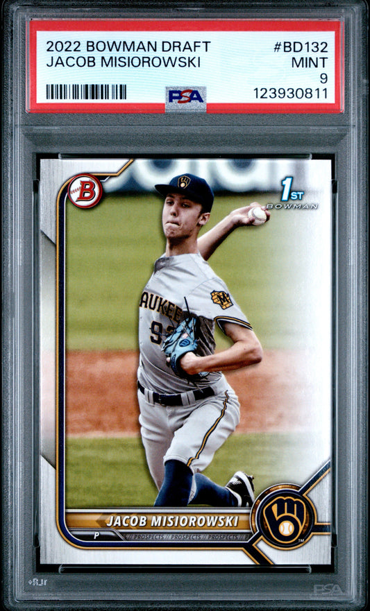 Graded 2022 Topps Bowman Draft Jacob Misiorowski #BD132 Rookie RC Baseball Card PSA 9 Mint