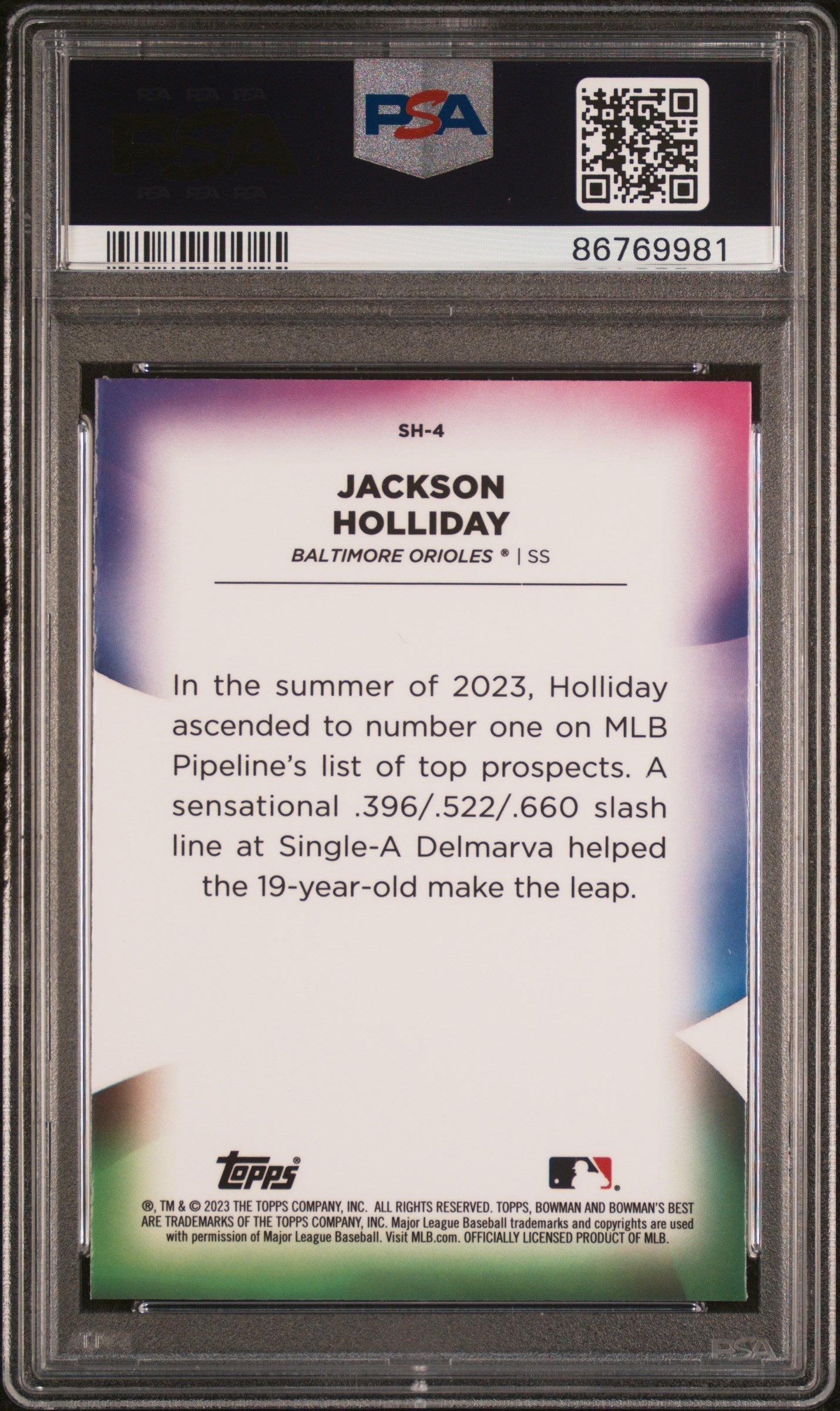 Graded 2023 Topps Bowmans Best Jackson Holliday #SH4 Shellacked Rookie RC Baseball Card PSA 10 Gem Mint