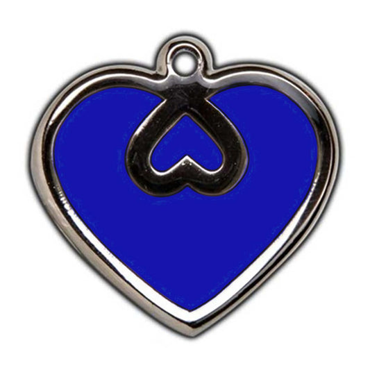 Royal Blue Heart Dog ID Tag - With Engraving
