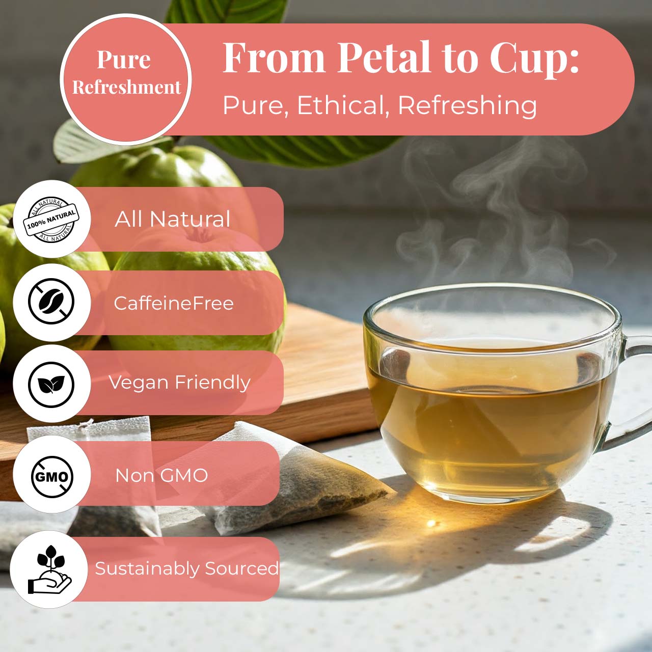 Guava Leaf Tea - 50 Bags, 100% Pure Guava Leaves (Té De Hoja de Guayaba ) Stress Relieving, Herbal Tea- Non-GMO, Vegan, Caffeine-Free