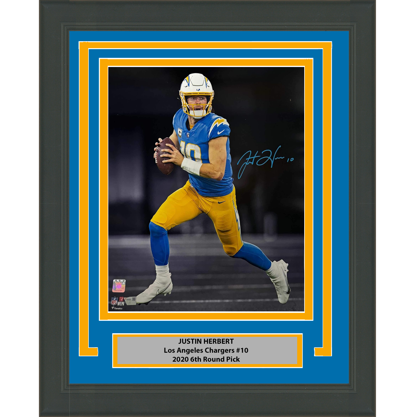 Framed Autographed/Signed Justin Herbert Los Angeles Chargers 16x20 Football Photo Fanatics COA
