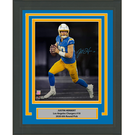 Framed Autographed/Signed Justin Herbert Los Angeles Chargers 16x20 Football Photo Fanatics COA