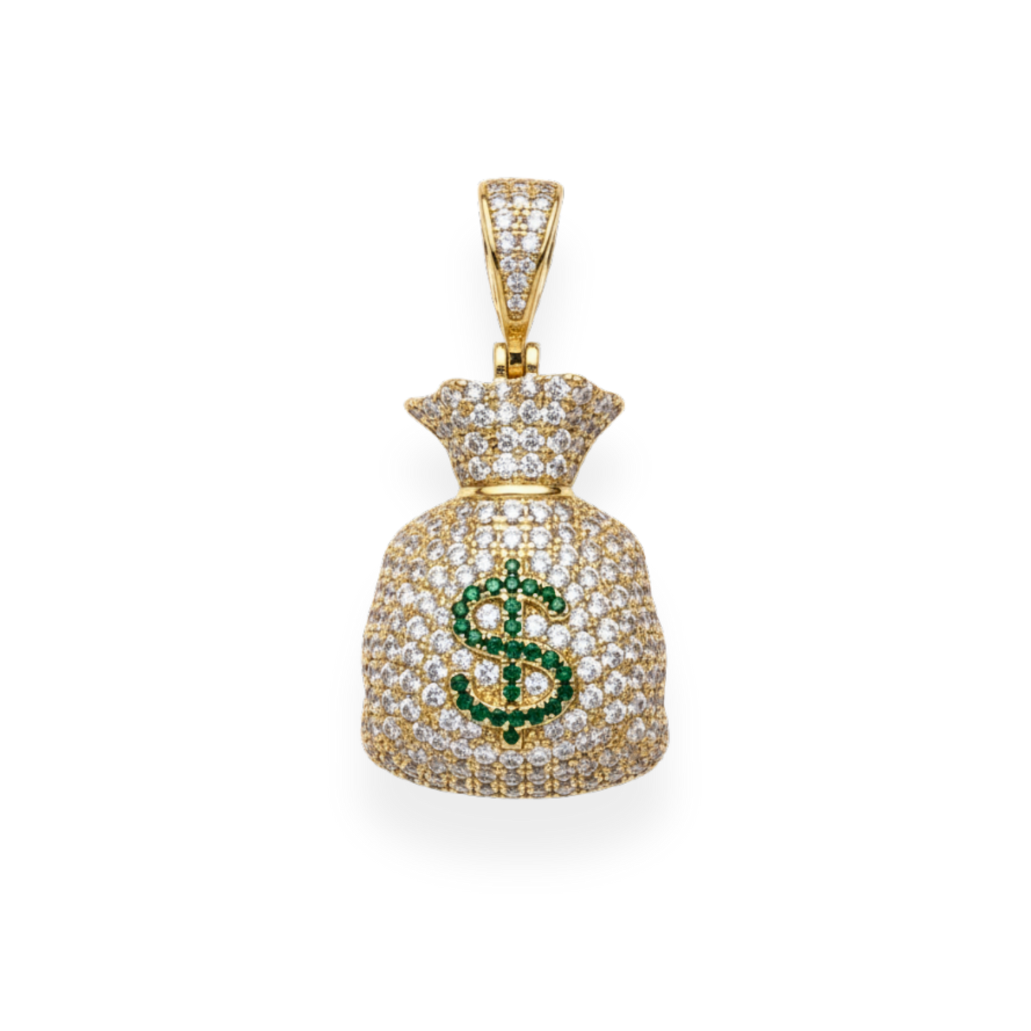 925 Silver Gold Plated Money Bag Dollar Sign Iced Pendant Emoji CZ Hip Hop