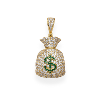 925 Silver Gold Plated Money Bag Dollar Sign Iced Pendant Emoji CZ Hip Hop