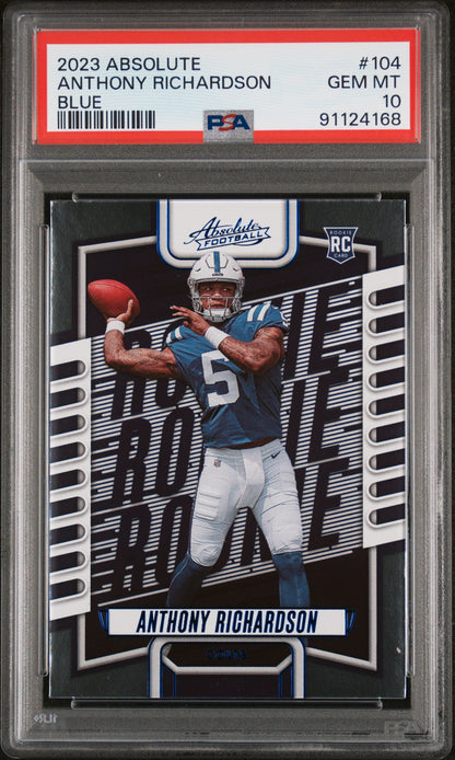 Graded 2023 Panini Absolute Anthony Richardson #104 Blue Rookie RC Football Card PSA 10 Gem Mint