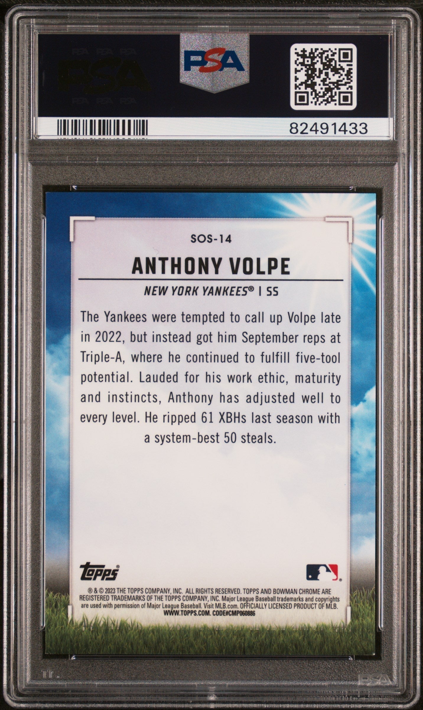 Graded 2023 Topps Bowman Mega Box Anthony Volpe #SOS14 Chrome Sights on September Pink #/199 Rookie RC Baseball Card PSA 10 Gem Mint