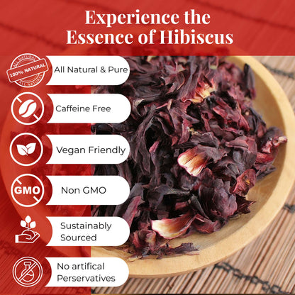 Dried Hibiscus Flowers 5oz – Loose Leaf Herbal Tea | Caffeine-Free, Non-GMO, Vegan
