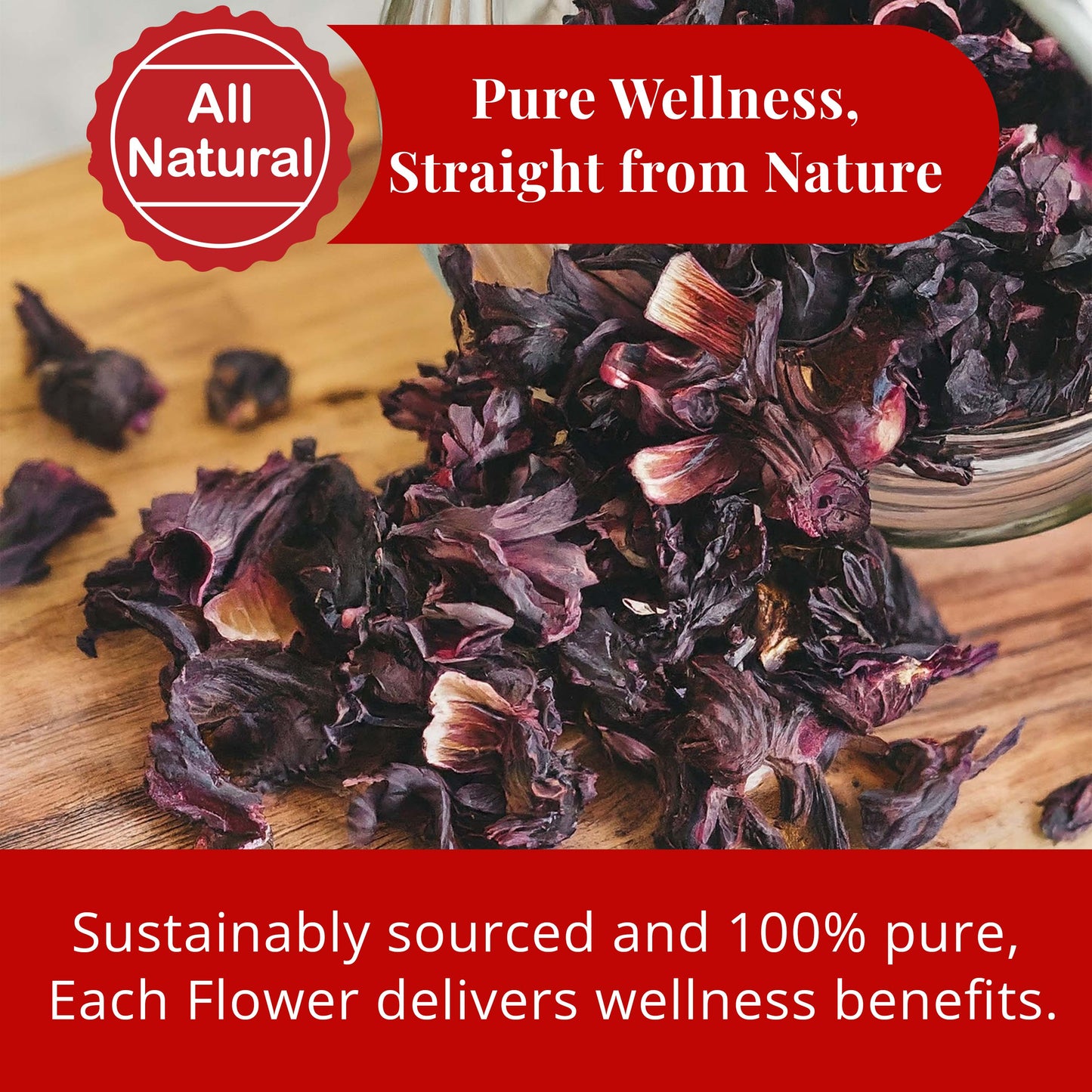 Dried Hibiscus Flowers 5oz – Loose Leaf Herbal Tea | Caffeine-Free, Non-GMO, Vegan