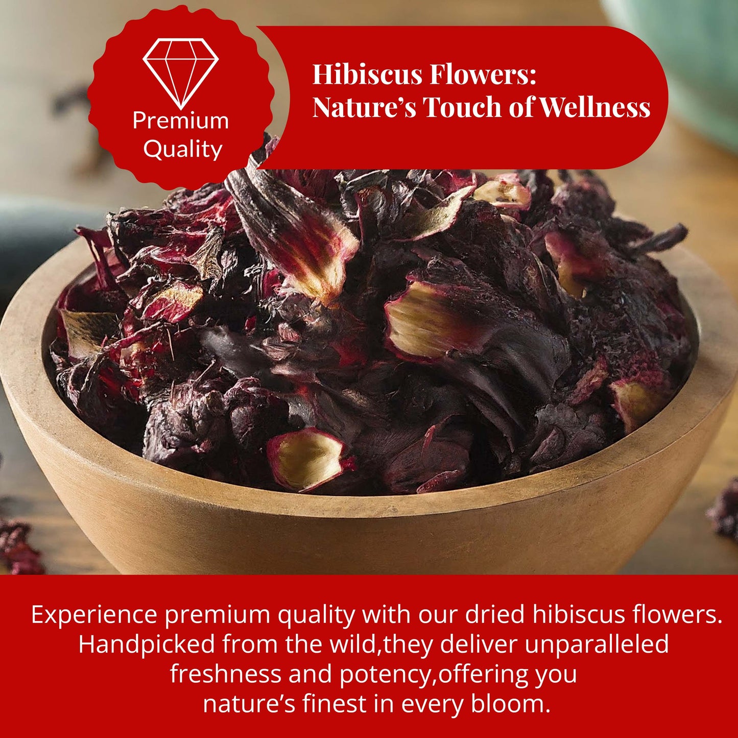 Dried Hibiscus Flowers 5oz – Loose Leaf Herbal Tea | Caffeine-Free, Non-GMO, Vegan