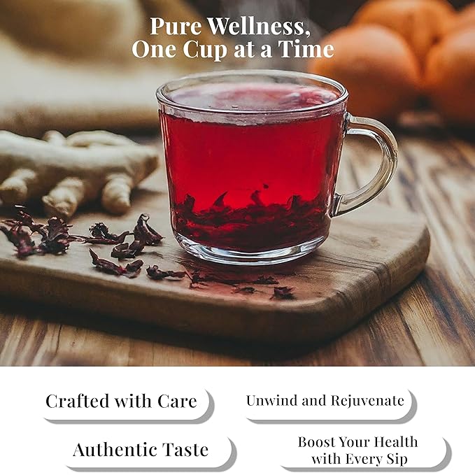 Akshit 50 Hibiscus Ginger Tea Bags – Natural Hibiscus Tea Blend with Hibiscus Flowers & Ginger Root, Stress Relieving & Energy Tea