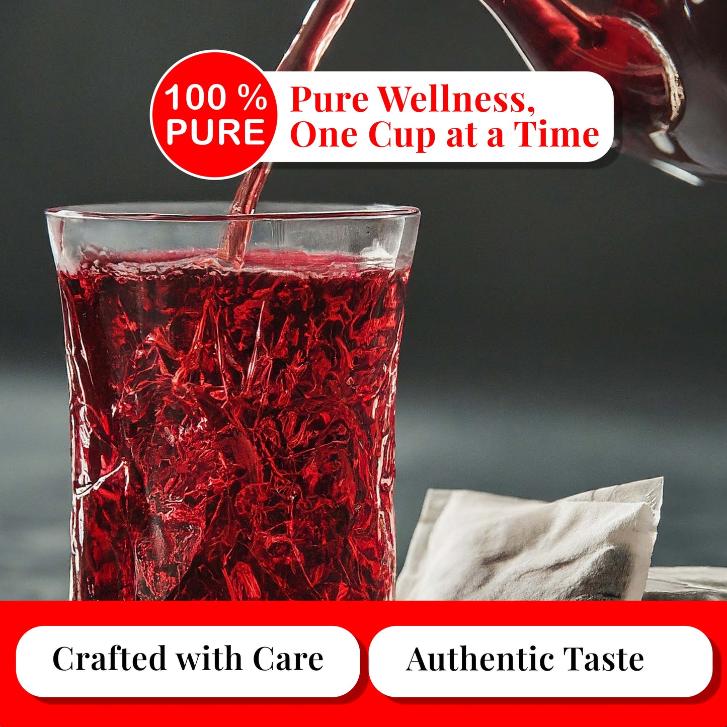 Akshit 50 Hibiscus Ginger Tea Bags – Natural Hibiscus Tea Blend with Hibiscus Flowers & Ginger Root, Stress Relieving & Energy Tea