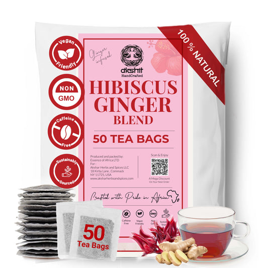 Akshit 50 Hibiscus Ginger Tea Bags – Natural Hibiscus Tea Blend with Hibiscus Flowers & Ginger Root