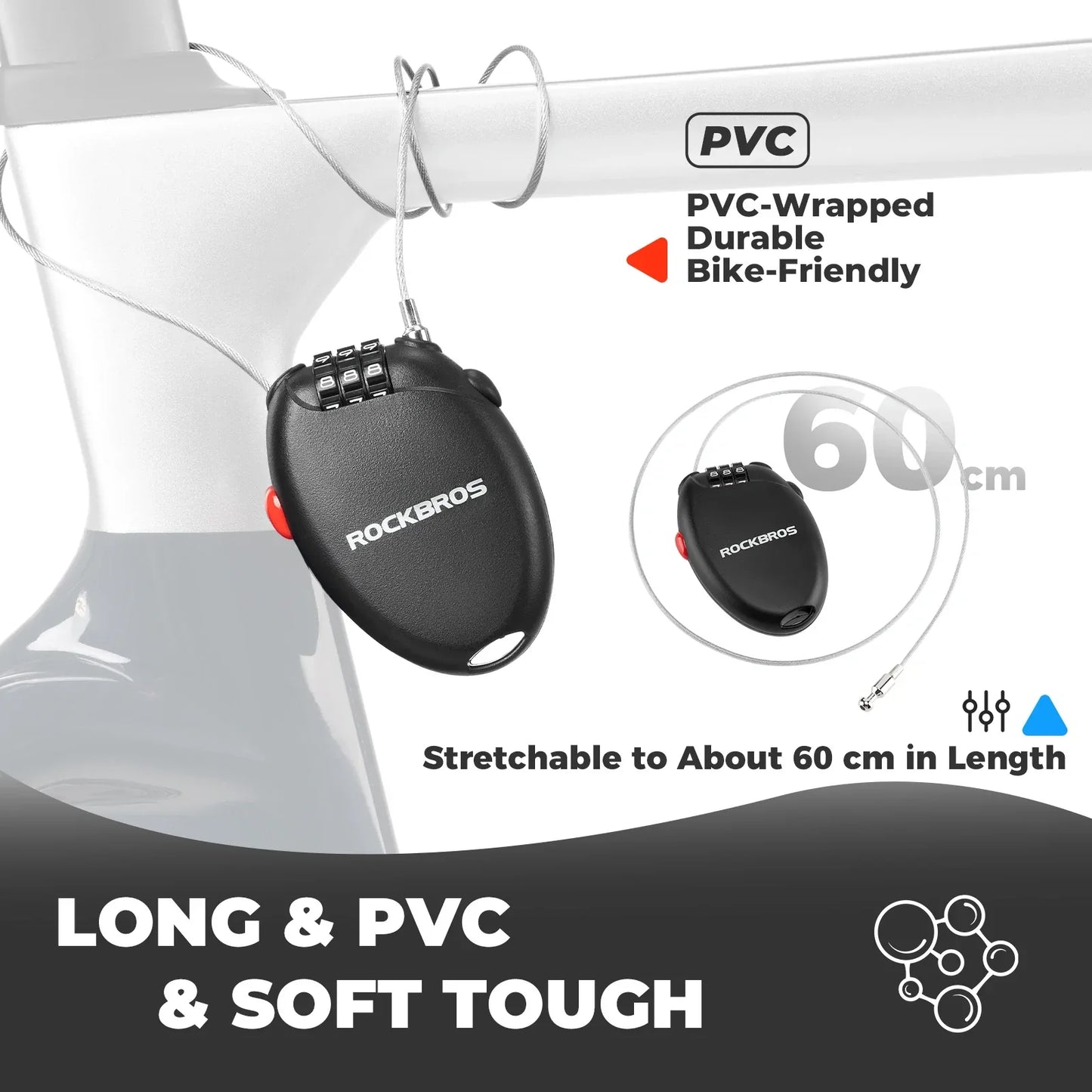 High Security Helmet Lock 60cm Steel Cable Combination Bike Lock