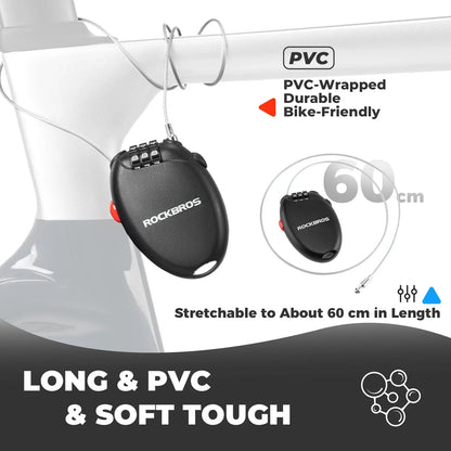 High Security Helmet Lock 60cm Steel Cable Combination Bike Lock
