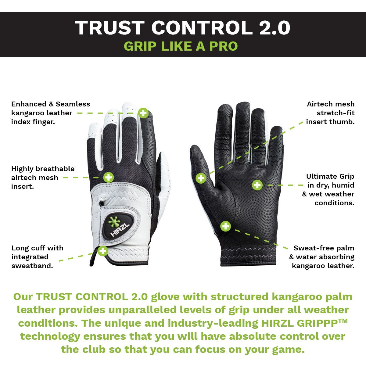 HIRZL Trust Control 2.0 - Golf Gloves - White / Black