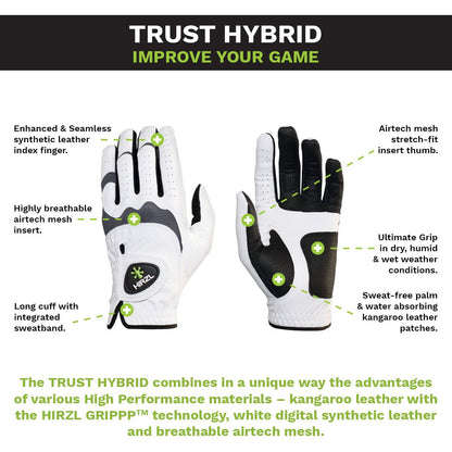 HIRZL Trust Hybrid - Golf Gloves - White / Black