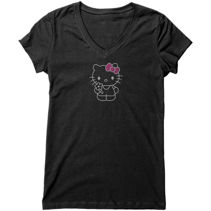 Rhinestone Pretty Kitty Tee Shirt Crew Neck, V Neck, Tank Top